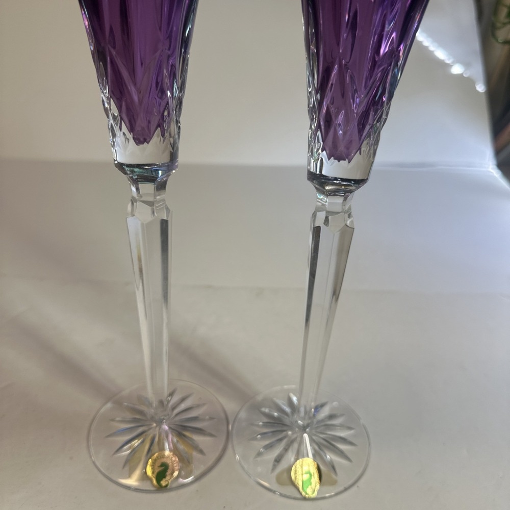 Waterford Lismore Jewels Amethyst Flute Lead Crystal 12 In. Champagne Set Of 2 - Picture 3 of 7